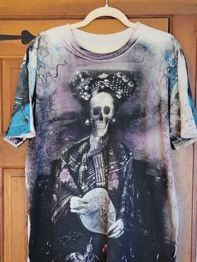 AFFLICTION ROYALTY 90's Graphic Dragon Queen Day Of The Dead Skull Tee